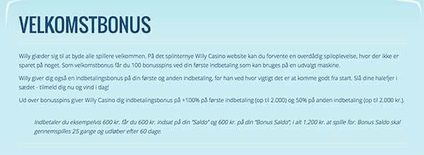 Willy Casino Bonus